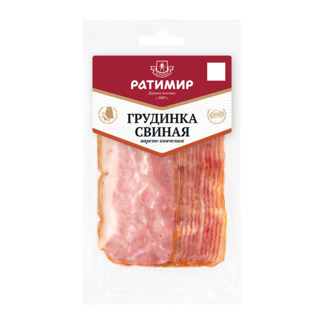 Грудинка свиная варено-копченая 150 г (нарезка) Грудинка свиная варено-копченая 150 г (нарезка)